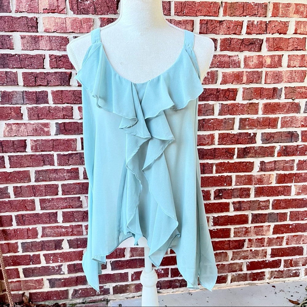 Cecico Asymmetrical Hemline Cascading Ruffled Tunic with Back Lace;
